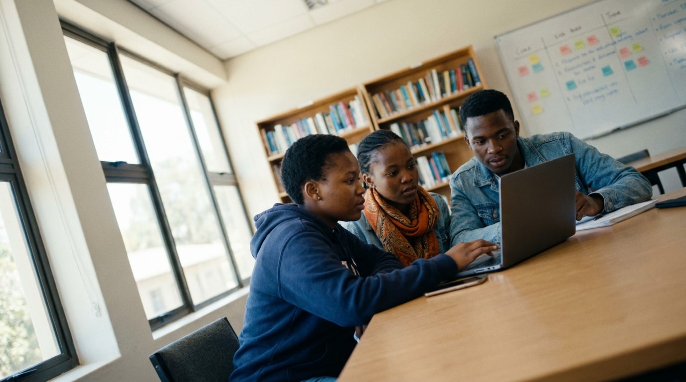 Students collaborating on a laptop