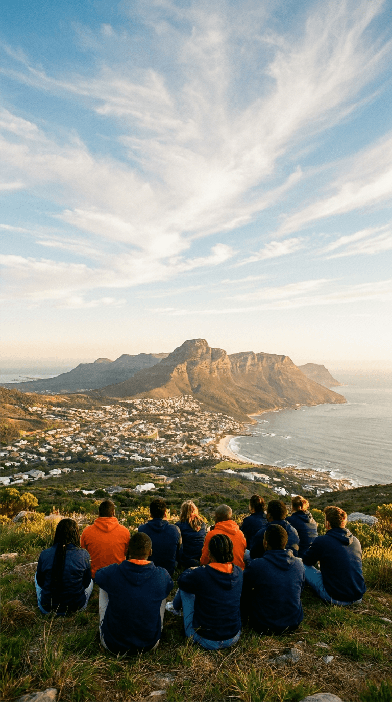 Cape View College students overlooking Cape Town and the Twelve Apostles